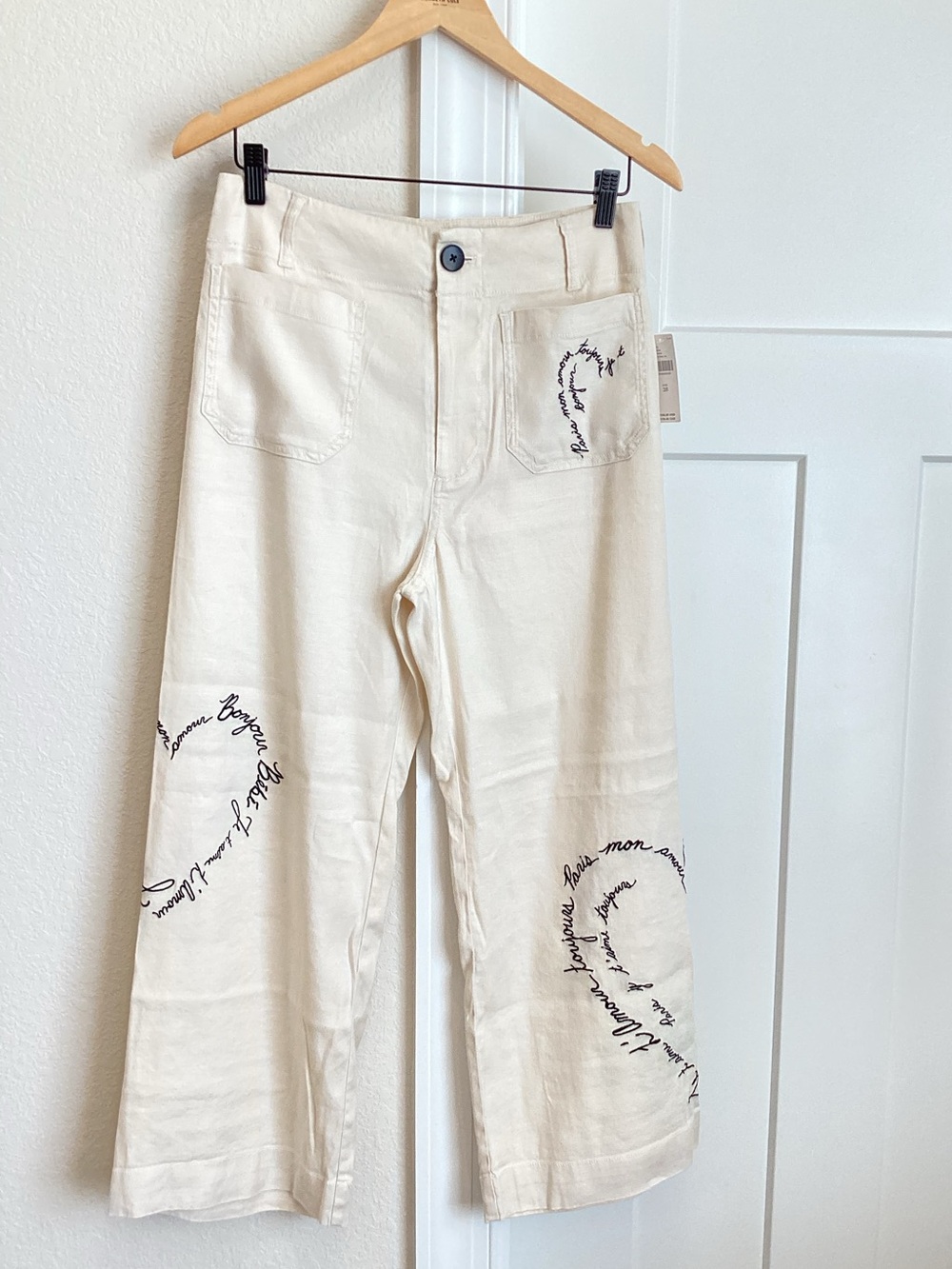 🇫🇷Anthropologie Colette Pants Maeve Linen Cropped Wide-Leg Pants New 28 France - Picture 6 of 15
